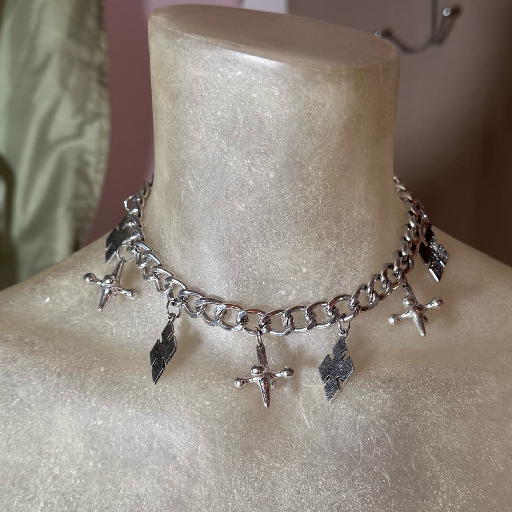 Harley Quinn DC Comics Silver Tone Charm Necklace Jacks and Diamonds